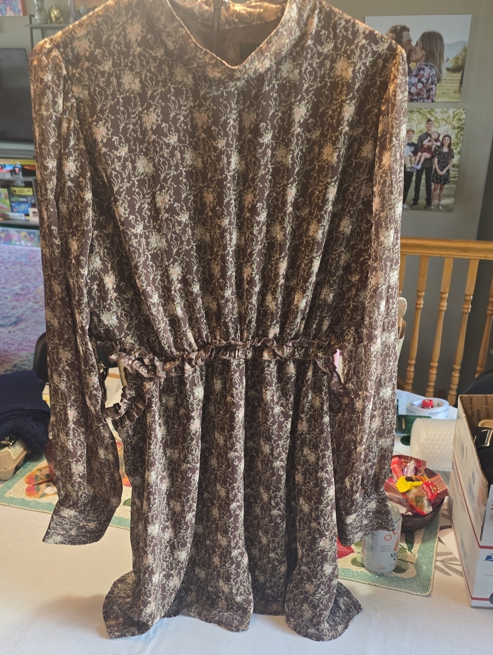 Lulu's Brown Floral Maxi Dress with Cream Accents